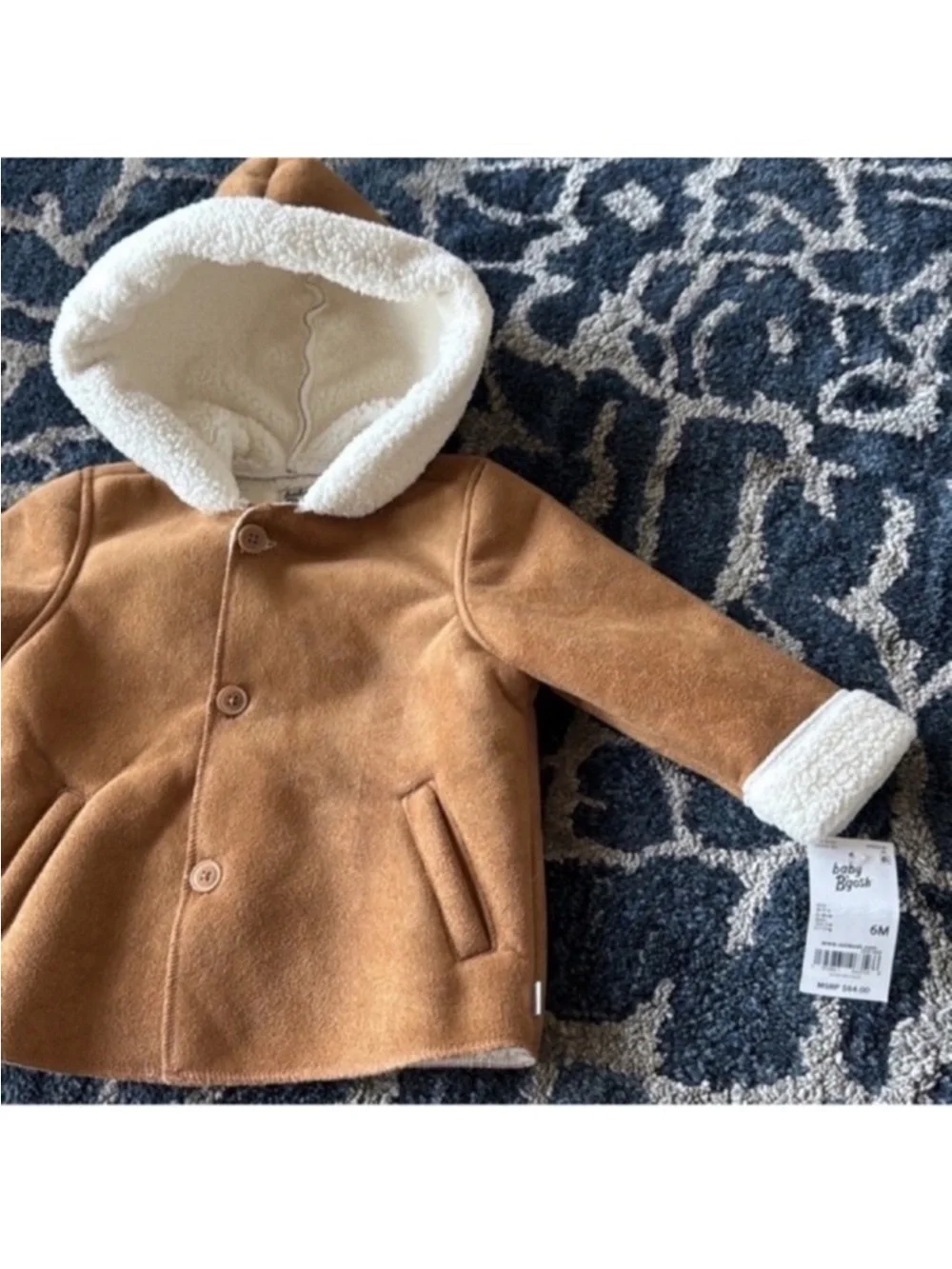 Oshkosh B'gosh Baby Soft Poodle Fleece Hooded Jacket Sz 6M Button Front